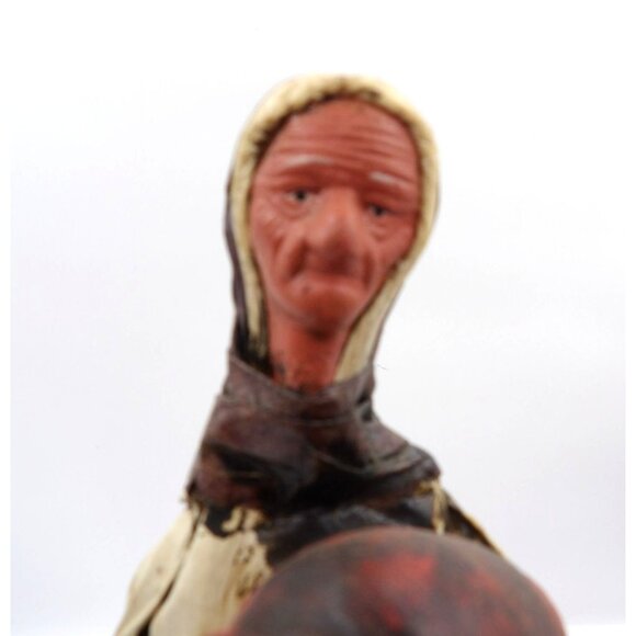 Viejita Papel Mache Old Woman w Wine Jug & Walking Stick Papier Mache 12x3½x3½ - Picture 2 of 6